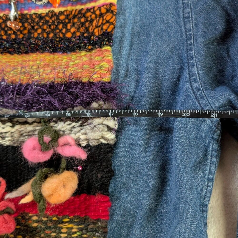 Vintage Needle Felted Upcycled Denim Shirt Women's XL Blue Halloween - Picture 6 of 7
